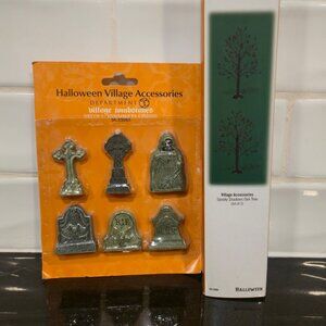 Dept. 56 Halloween Village set tombstones & spooky shadows black trees NIB